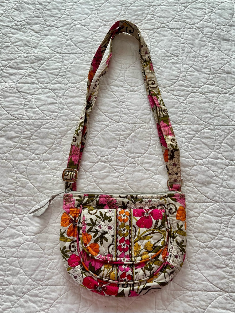 Vera Bradley Tea Garden Floral Quilted Crossbody - Pink, Orange & Cream Boho